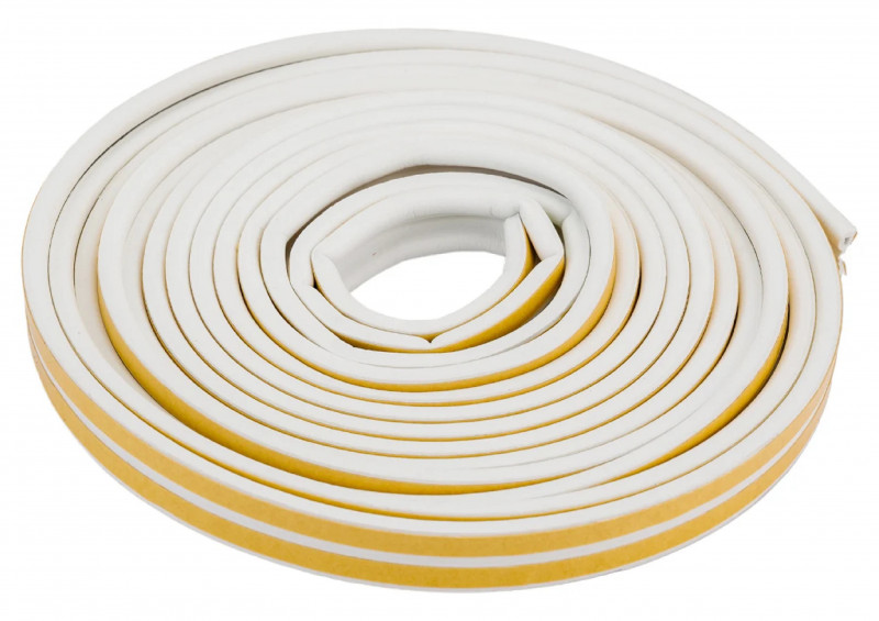 Уплотнитель бытовой резиновый WALLS Р-профиль самоклеющийся белый 10м