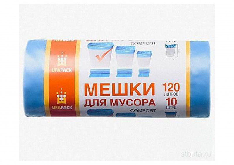 Мешки для мусора 120л 10шт синие 14мкм УфаПак