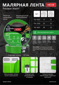 Лента малярная для внутр.работ зеленая 25х25мм DECOR