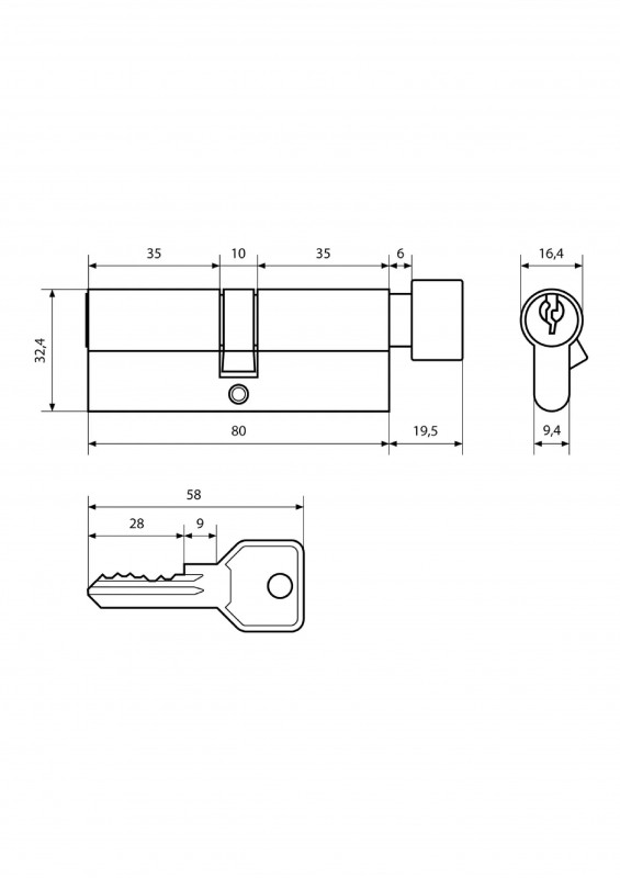 Механизм цилиндровый Z.I.80-5K ВР 35х10х35 кл/кл Стандарт