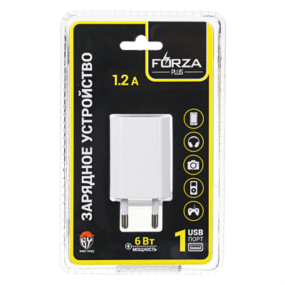 Зарядное устройство сетевое белое Комфорт 1хUSB 1,2А 5В FORZA